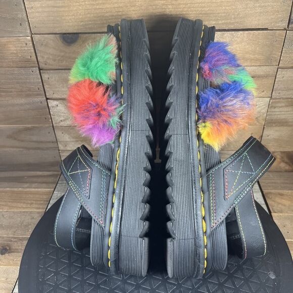 RARE Dr. Martens Womens Sz 8 Voss II Fluffy Faux Fur Rainbow Platform Sandals - Picture 9 of 10